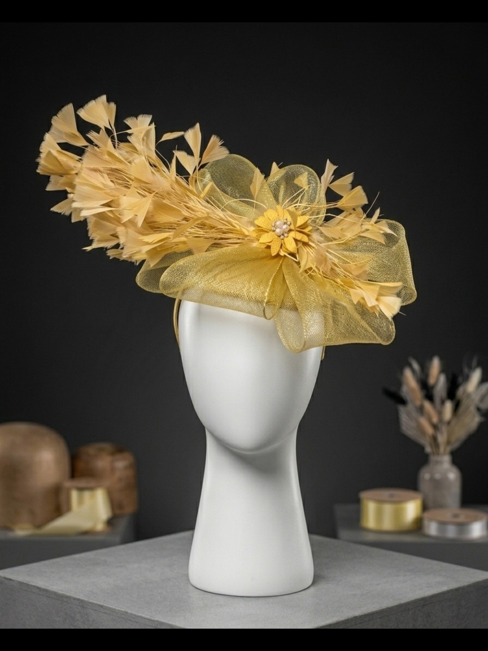 Elegant Yellow Feathered Fascinator Headband